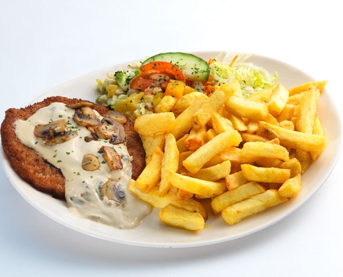 De viersprong menu schnitzel champignons