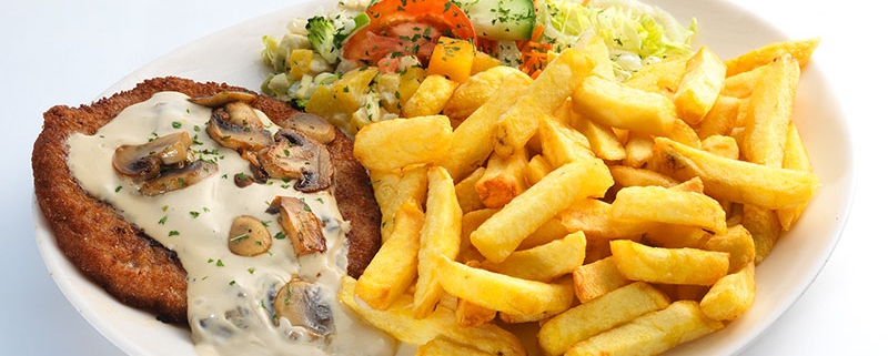 De viersprong menu schnitzel champignons